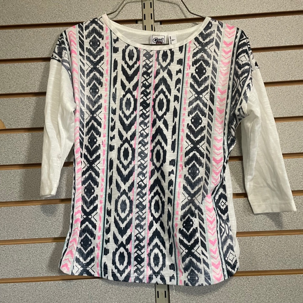 Cruel Girl Kids‎ Southwestern Aztec Print 3/4 Sleeve Top Size L (10)